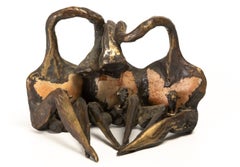 Mid-Century Polish Surrealist Bronze Sculpture, Stone Inlays, c. 1970 Signed Art