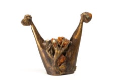 Escultura polaca de estilo «Mid-Century Modern» en bronce con incrustaciones de ámbar y piedra, h. 1970
