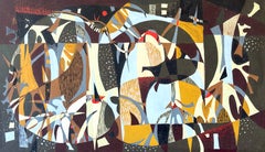 Mid-Century French Abstract Gouache on Paper, Tapestry Design, Autumn Woodland