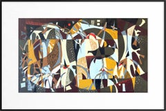 Mid-Century French Abstract Gouache on Paper, Tapestry Design, Autumn Woodland