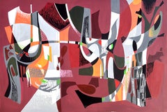 1960s French Abstract Tapestry Design in Gouache, Geometric Composition on Paper
