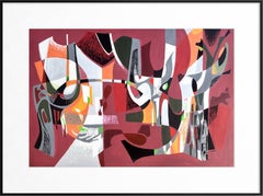 1960s French Abstract Tapestry Design in Gouache, Geometric Composition on Paper