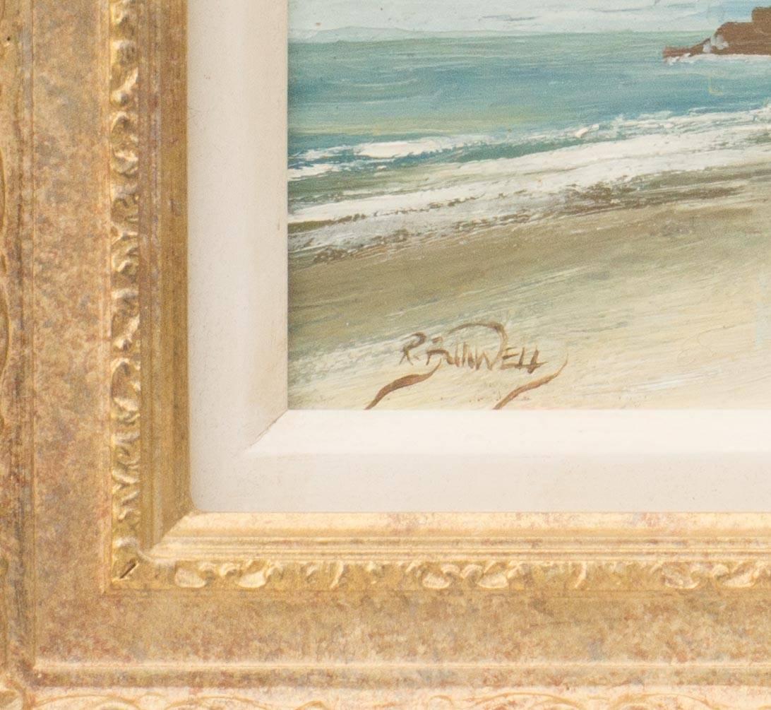 Scène de plage - Beige Landscape Painting par R E Banwell