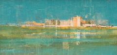 Abstract Cityscape in Blue Green and White