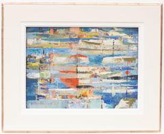 Harbor Scene in Blue, Red and White