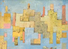 Abstract Cityscape in Blue, Yellow and Orange
