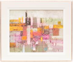 Abstract Cityscape in Pink, Yellow and White