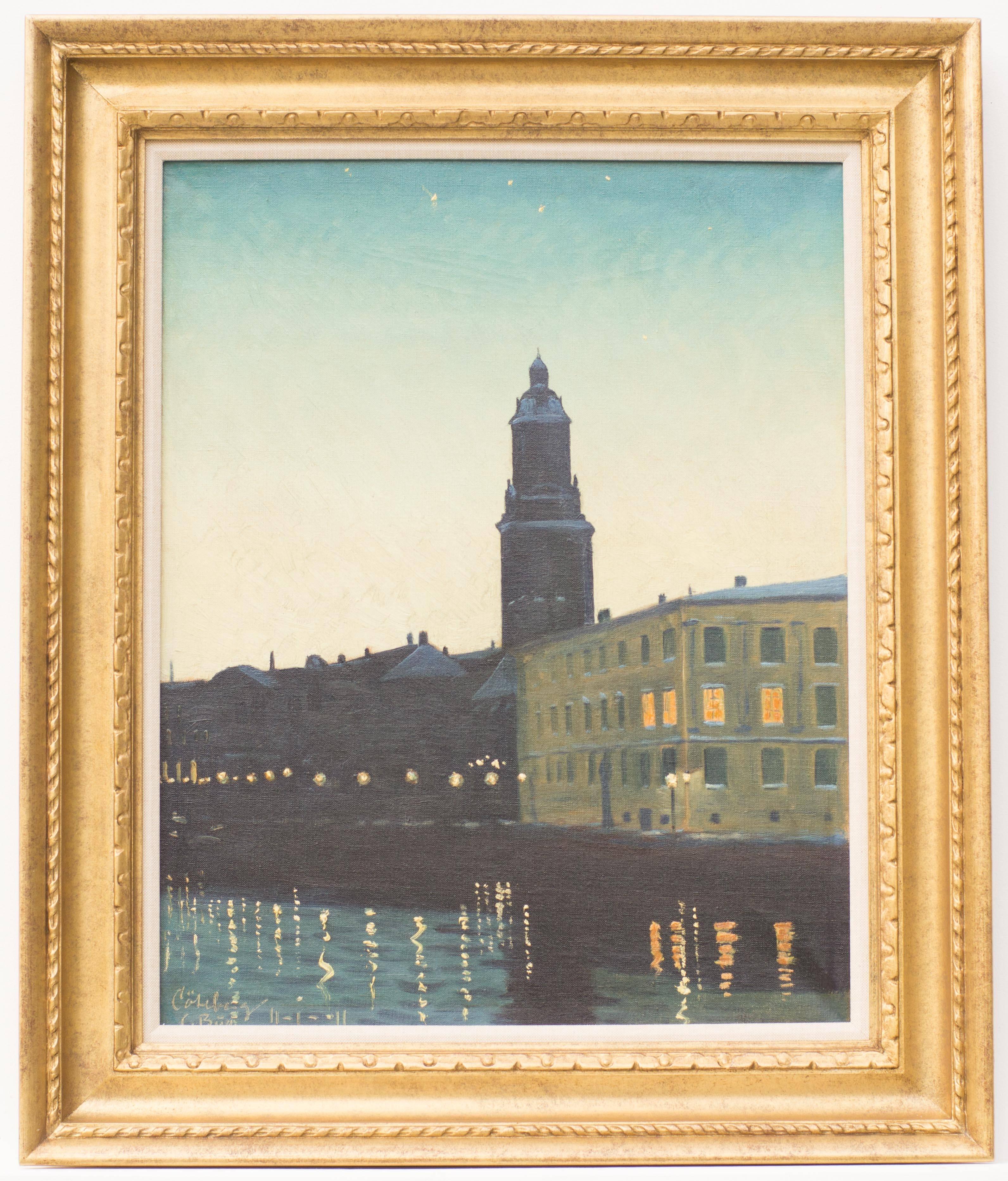 Unknown Landscape Painting - Nightfall in Goteborg