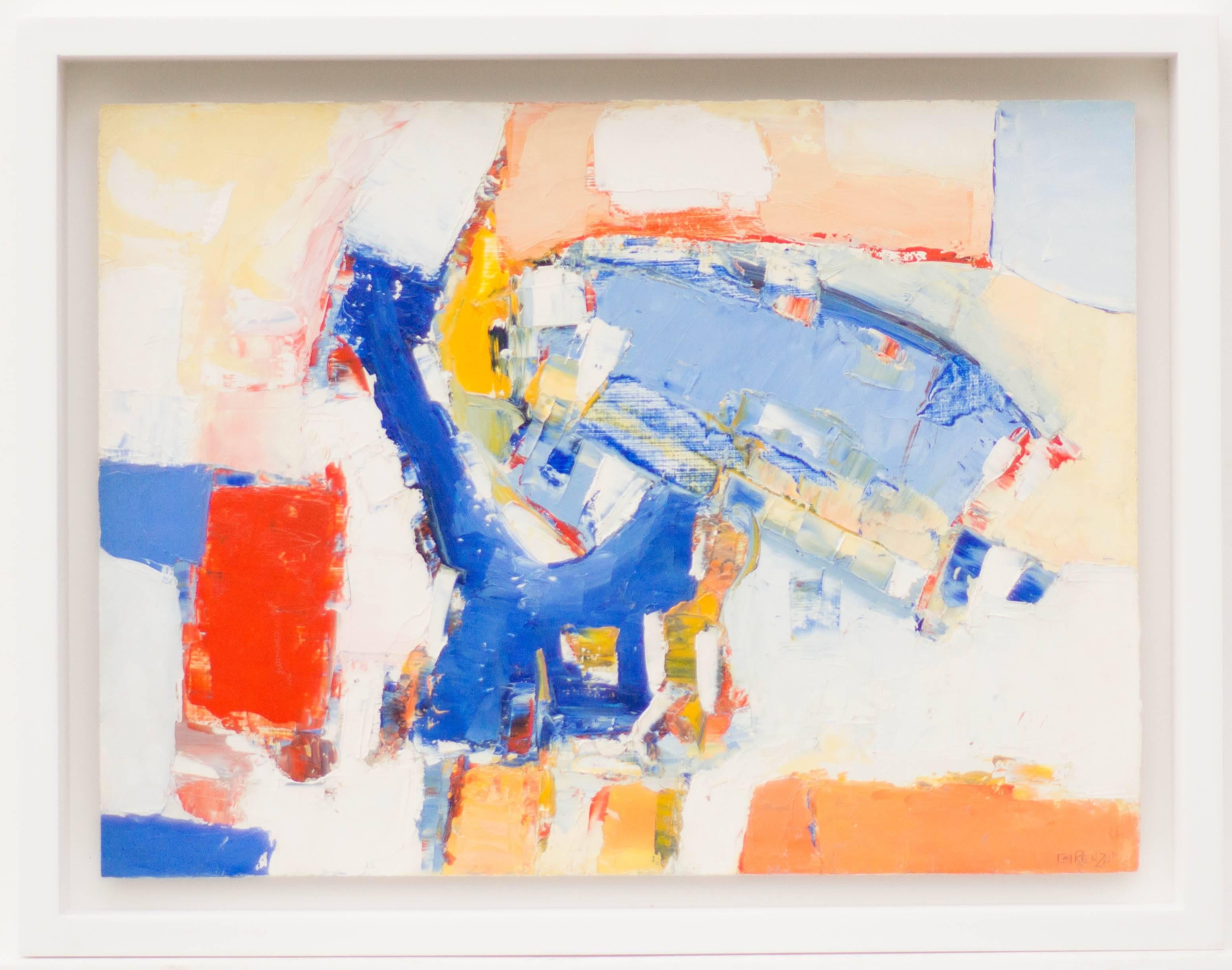 Unknown Abstract Painting - Abstract Composition in Blue, White, Red and Orange