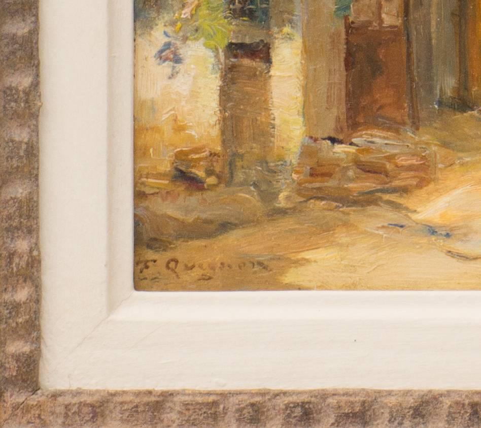 UN CARREFOUR A UZERCHE, Oil on Panel Painting by Fernand Quignon For Sale 1