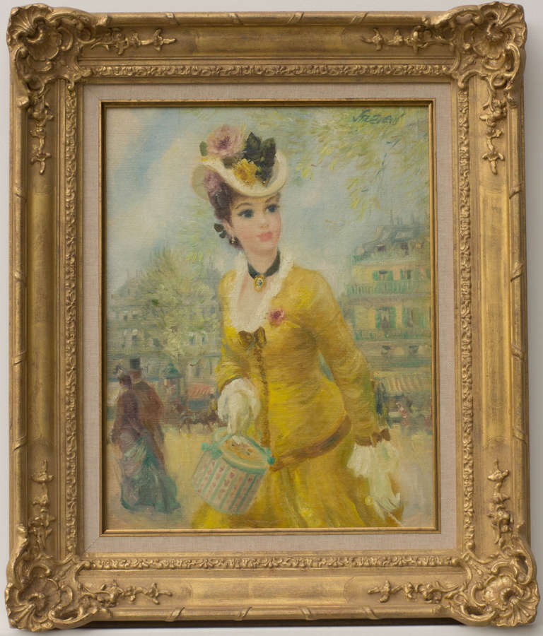John Strevens Figurative Painting - THE YELLOW DRESS - OIL ON CANVAS - C. 1960