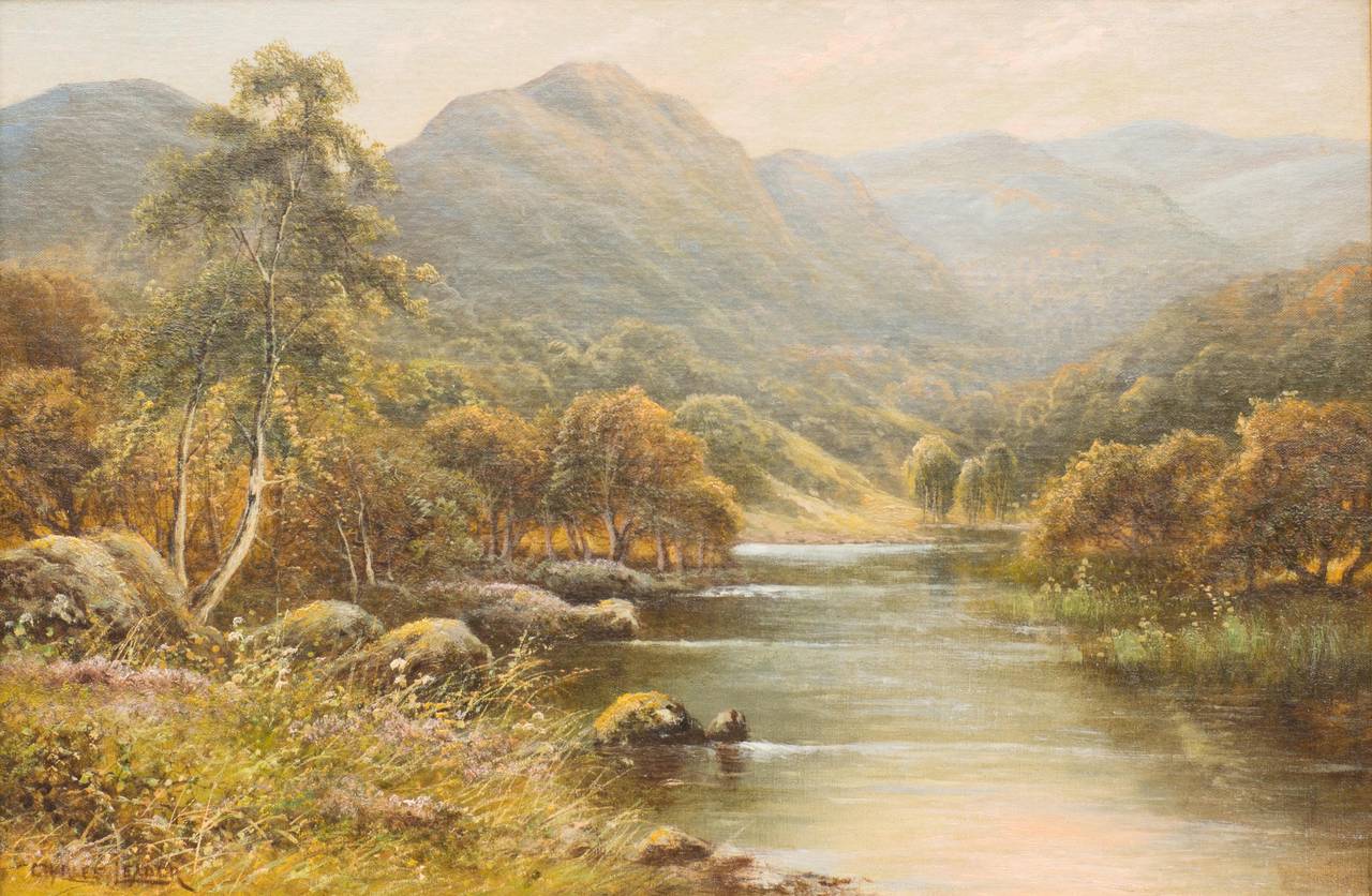 Mountain River Landscape - Painting by Charles Leader
