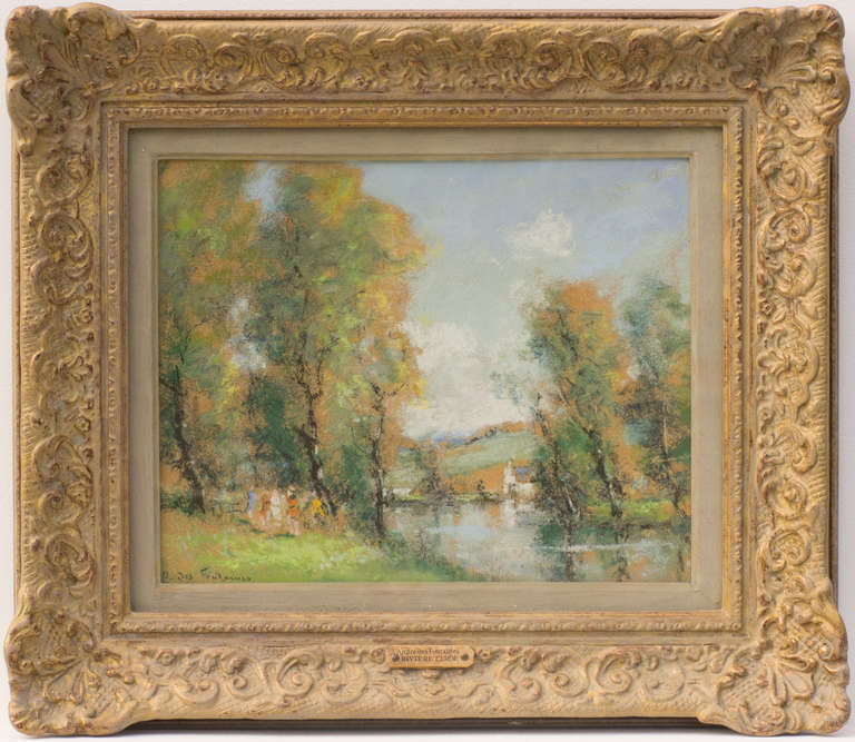 Andre Des Fontaines Landscape Art - Riviere L'Erde, River Landscape, Pastel, Circa 1900