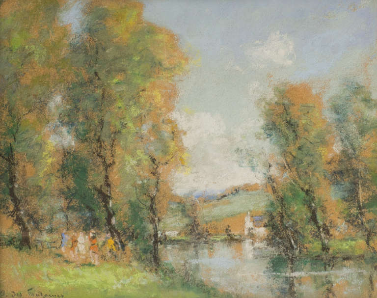 Riviere L'Erde, River Landscape, Pastel, Circa 1900 - Art by Andre Des Fontaines