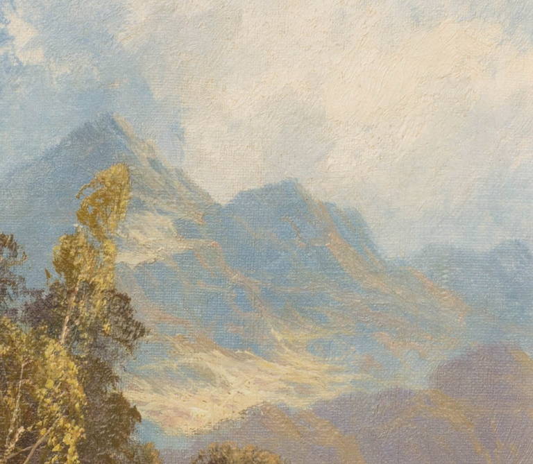 Mountainous River Landscape - Victorian Painting by Sidney Yates Johnson