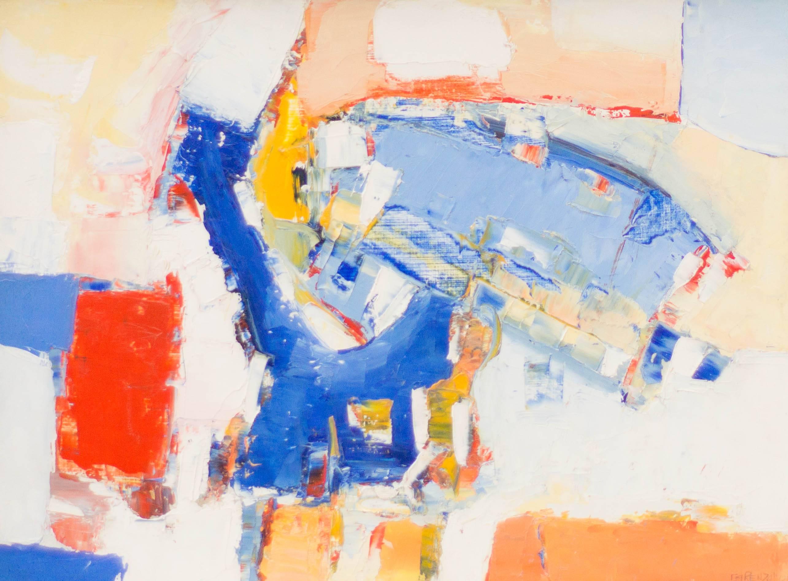 Abstract Composition in Blue, White, Red and Orange - Painting by Unknown