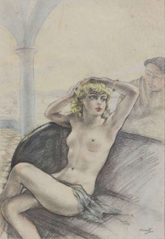 Lithographie représentant un nu d'Édouard Chimot, vers 1930, Art déco, érotique
