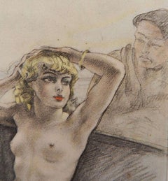 Lithographie représentant un nu d'Édouard Chimot, vers 1930, Art déco, érotique