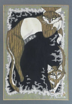 Junichiro Sekino: „Katzen“ – signierter japanischer Holzschnitt in limitierter Auflage, um 1960