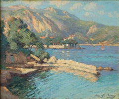 Französische Riviera, impressionistisches Ölgemälde einer mediterranen Küstenlandschaft