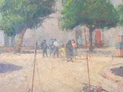 Mediterranean Fishing Village Oil Painting, Coastal Landscape, Harbor and Boats