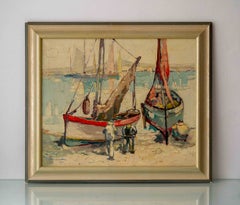 Breton Harbor Painting, French School, Oil on Canvas, Concarneau, 1955