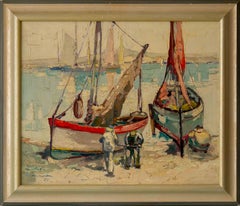 Breton Harbor Painting, French School, Oil on Canvas, Concarneau, 1955