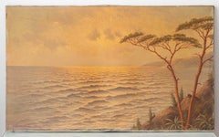 Large Mediterranean Sunset Seascape Painting, Oil on Canvas