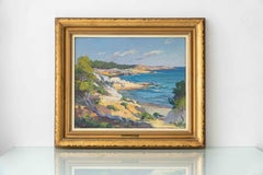 Mediterranean Landscape Oil Painting, Spanish Impressionist Seascape, 1950s