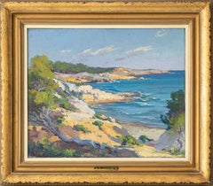 Mediterranean Landscape Oil Painting, Spanish Impressionist Seascape, 1950s