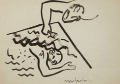 Miquel Barceló. Schwimmer. 1982. Tinte auf Papier. 36 x 50 cm.