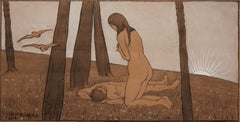 Diego Rivera. "Adam and Eve". 1906. Charcoal and graphite with gouache on paper.
