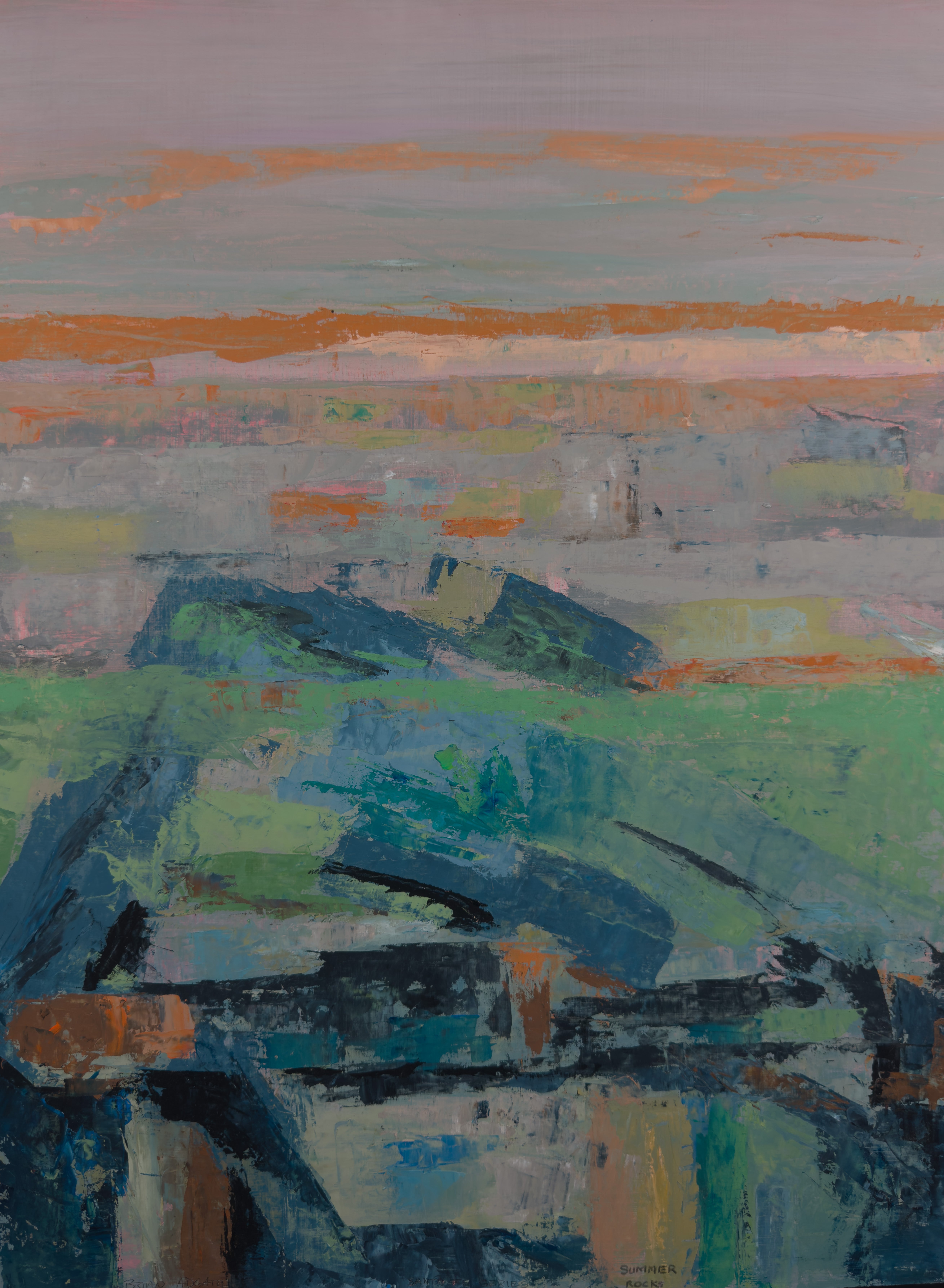 Summer Rocks, Contemporary Abstract Landscape, Oil Painting on Paper