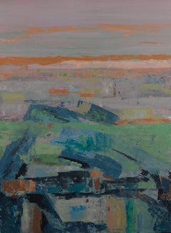 «Summer Rocks», paisaje abstracto contemporáneo, pintura al óleo sobre papel
