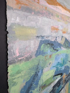 «Summer Rocks», paisaje abstracto contemporáneo, pintura al óleo sobre papel