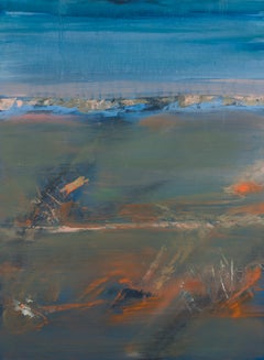 «Lluvia sobre la meseta», paisaje abstracto contemporáneo, pintura al óleo sobre papel