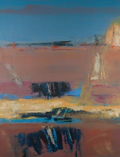 Gila Wilderness, paisaje abstracto contemporáneo, pintura al óleo sobre papel