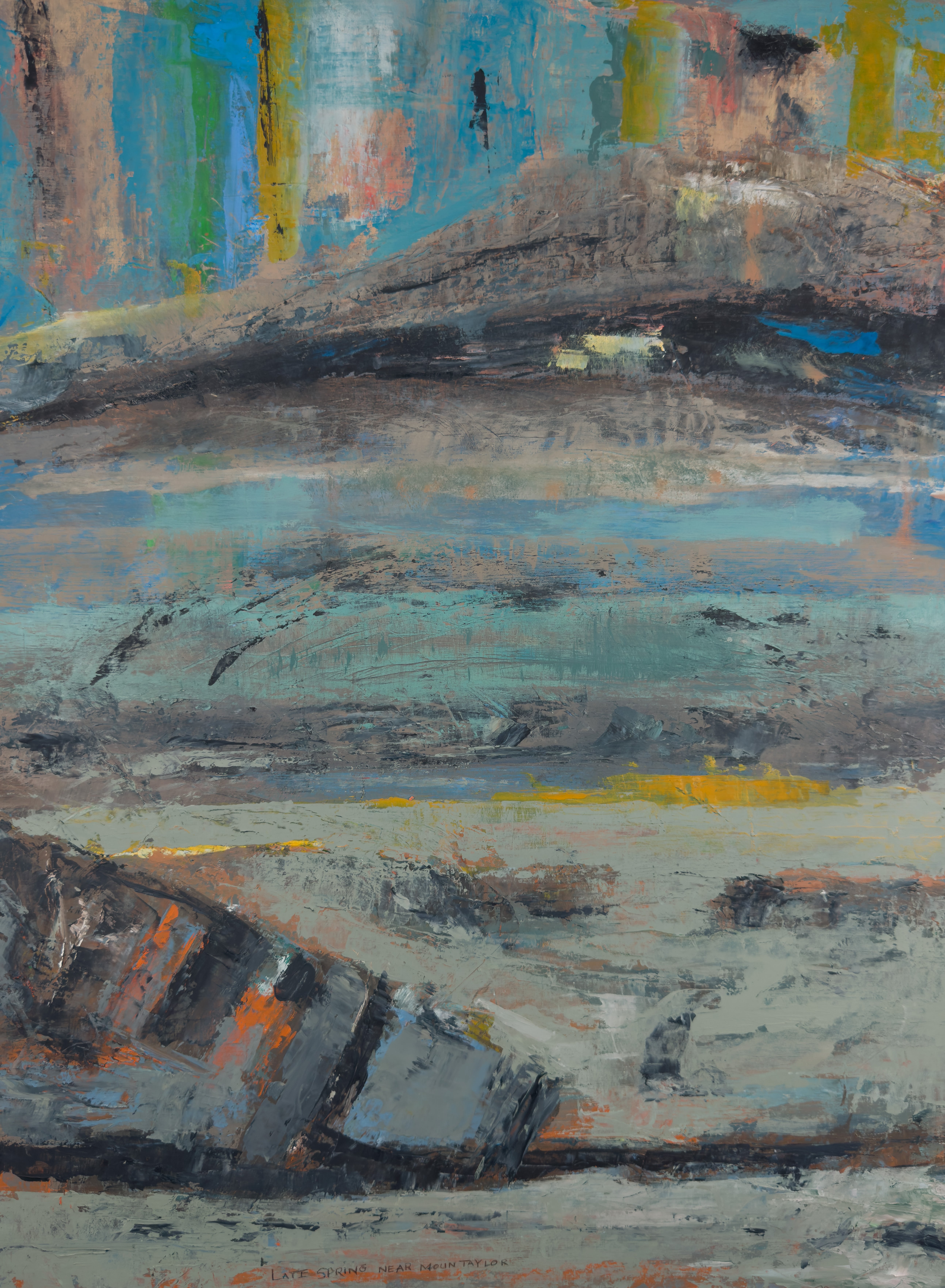 Finales de primavera cerca del monte Taylor, paisaje abstracto, pintura al óleo sobre papel