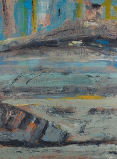 Finales de primavera cerca del monte Taylor, paisaje abstracto, pintura al óleo sobre papel