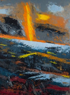 Fire and Ice, Contemporary Abstract Landscape, Oil Painting on Paper