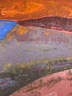 Fire Hills and Lake, Contemporary Abstract Landscape, Oil Painting on Paper