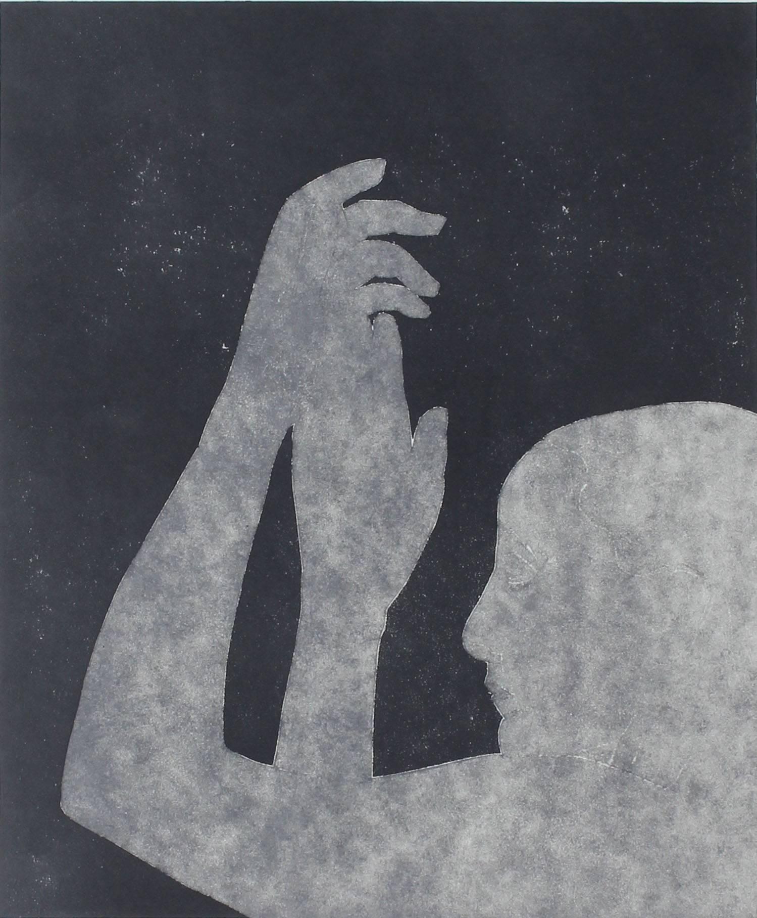 Rob Delamater Figurative Print - "Georgia O'Keefe in the Deep Blue II" Monotype, 2015