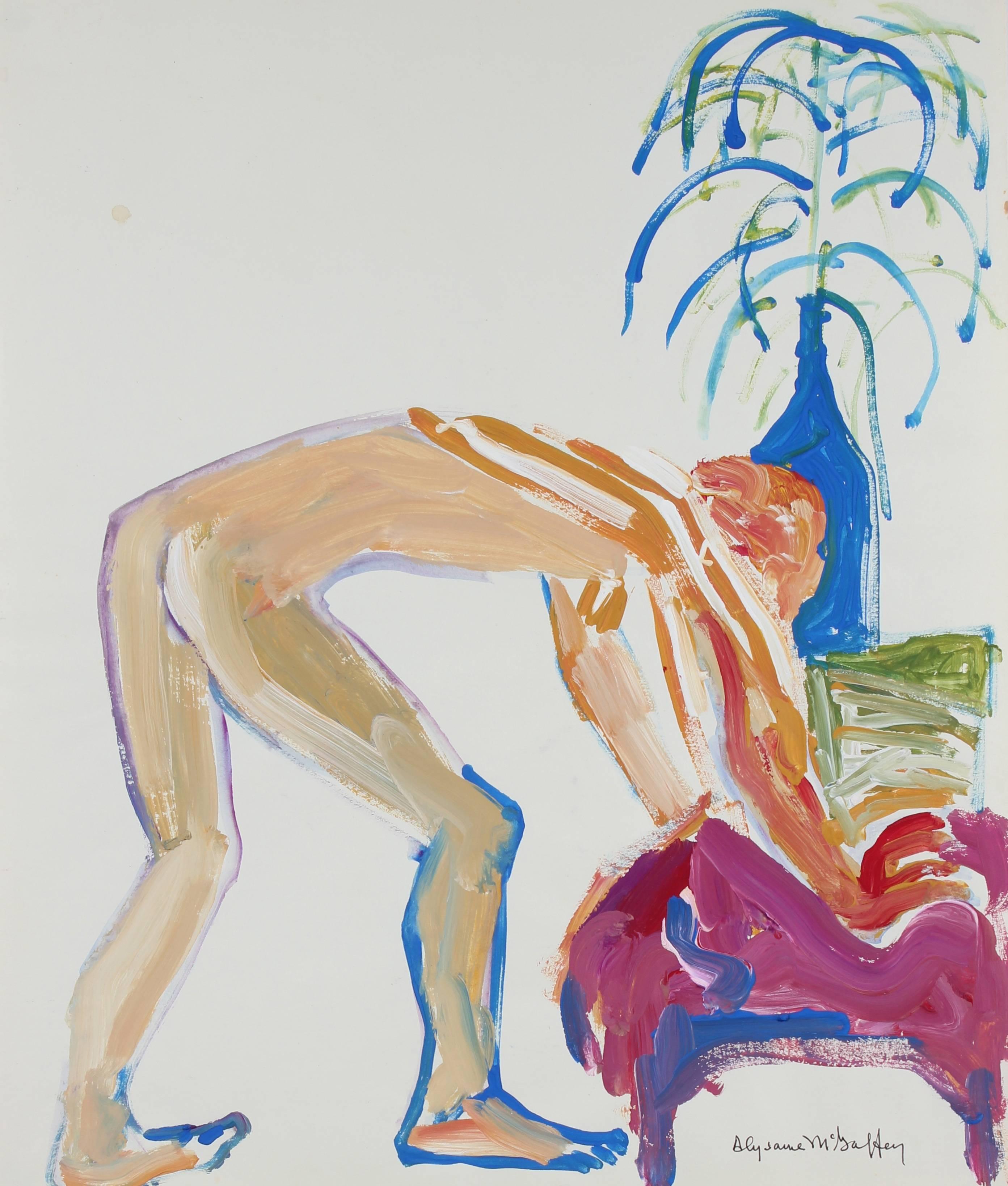 Alysanne McGaffey Interior Painting - Bay Area Figurative Nude With Plant, Circa 1960s