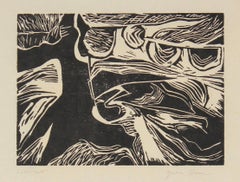 Monochromatic Linocut Abstract, Late 20th Century