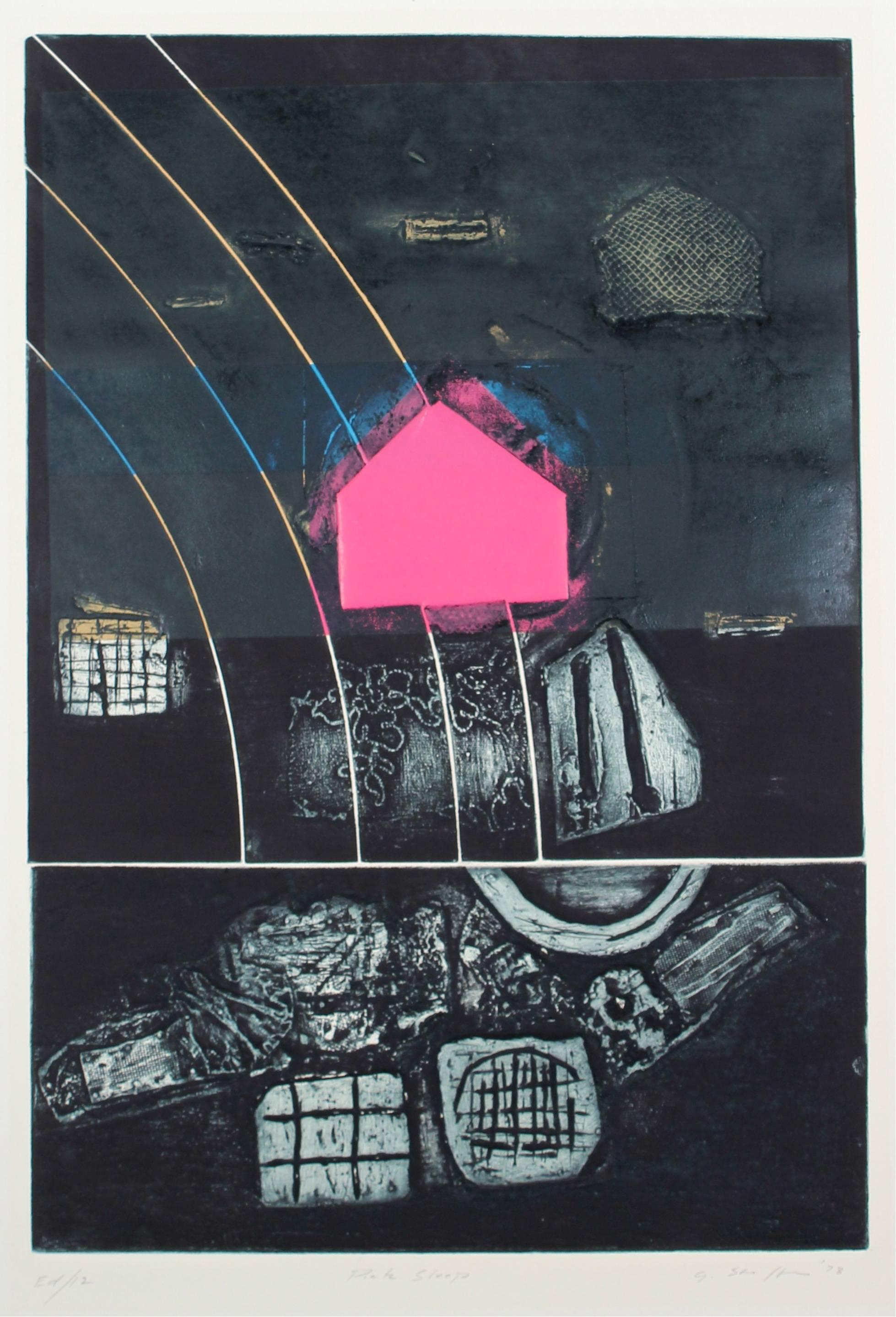 Gary Lee Shaffer Abstract Print - "Pink Step" Abstract Expressionist Collograph Print, 1973