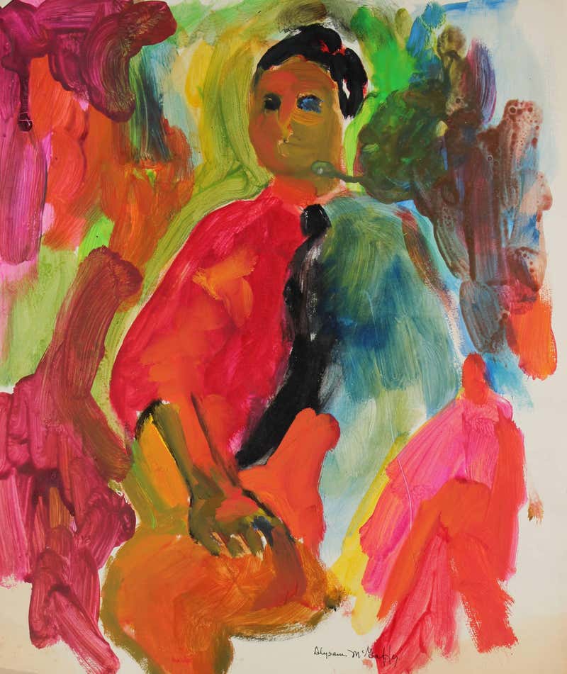 Expressionistic Figure Jane Rades - Monochromatic Expressionist Figure, Acrylic Painting, 20th ...