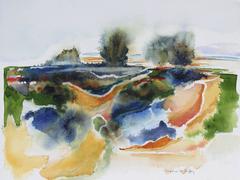 Abstracted Sonoma, CA Landscape in Watercolor, 20th Century