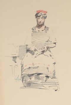 Seated Parisian Woman, Charcoal Drawing, Circa 1905