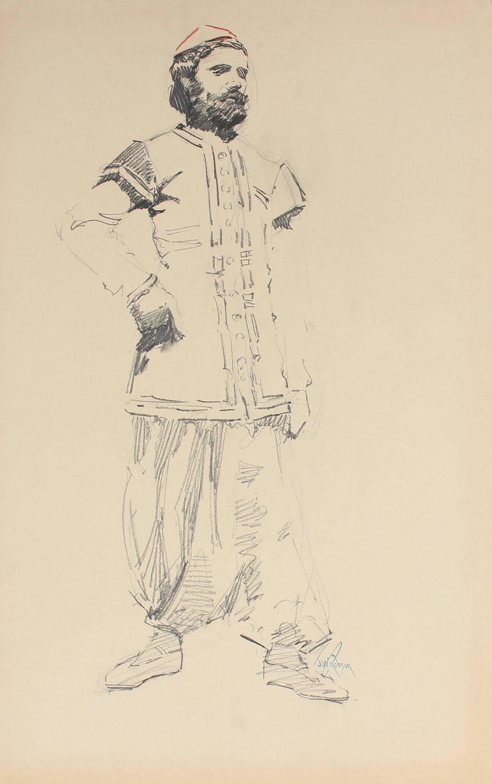 John Whitworth Robson Figurative Art - Parisian Male Figure Portrait Charcoal Drawing, Circa 1905