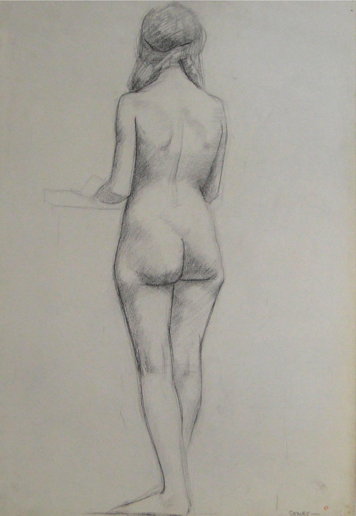 Academic Standing Nude Study in Charcoal - Art by Clyde F. Seavey Sr.